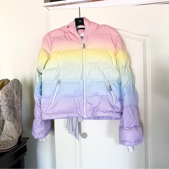 Perfect Moment Jacket Polar Flare Hooded Ombre Quilted Ski Pastel Rainbow XL GUC - Picture 2 of 15